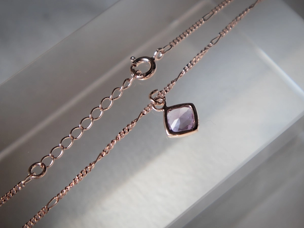 包边菱形紫水晶颈链